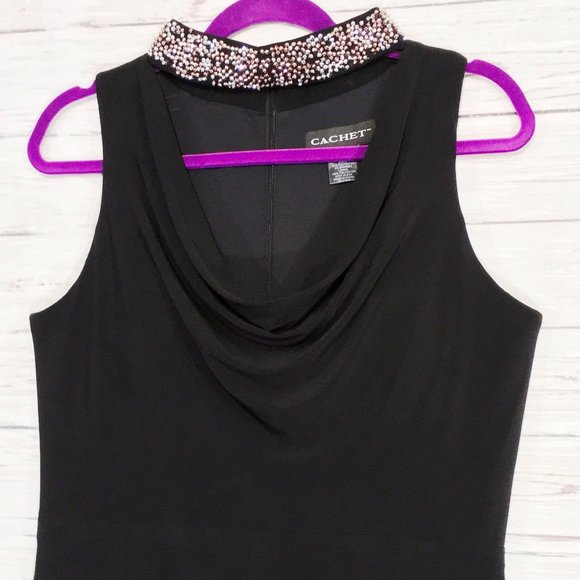 Cachet ~ Sleeveless Beaded Halter Cocktail Dress - Picture 6 of 13